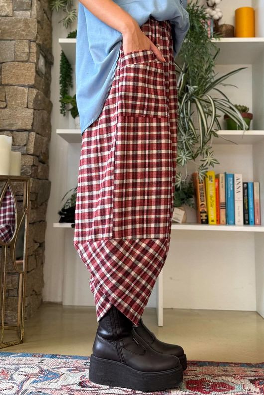 Jasper Plaid Brushed Cotton Shelby Barrel Pant Morello